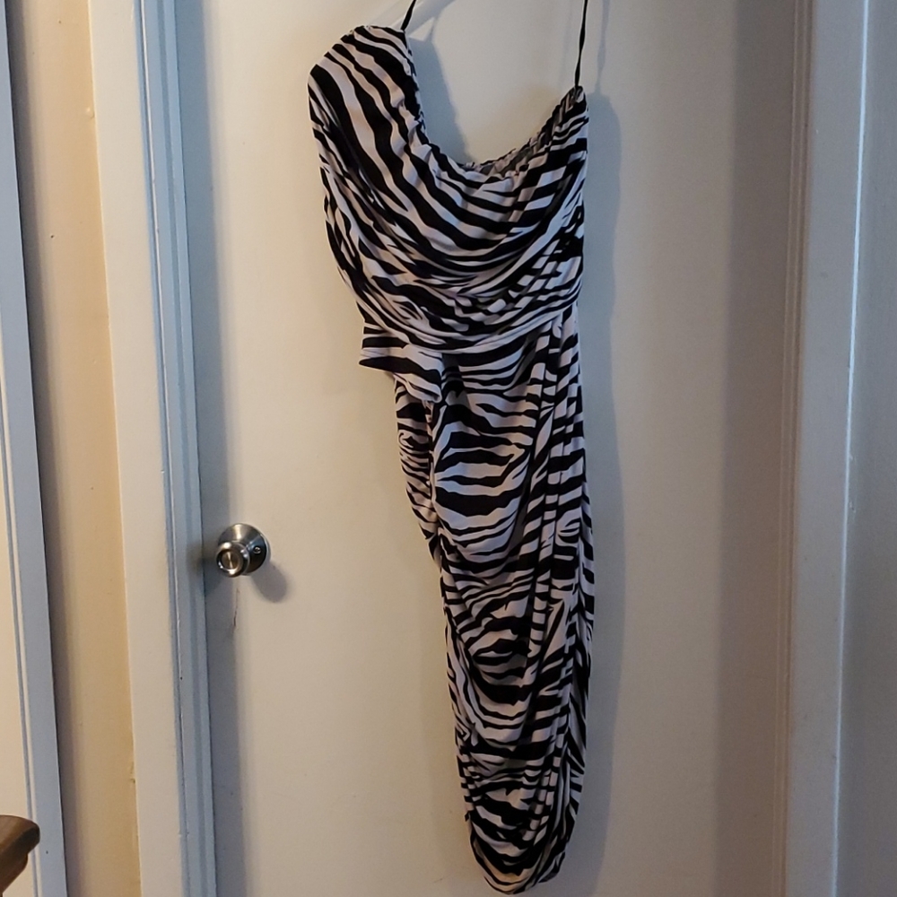 Zebra print off one shoulder dress